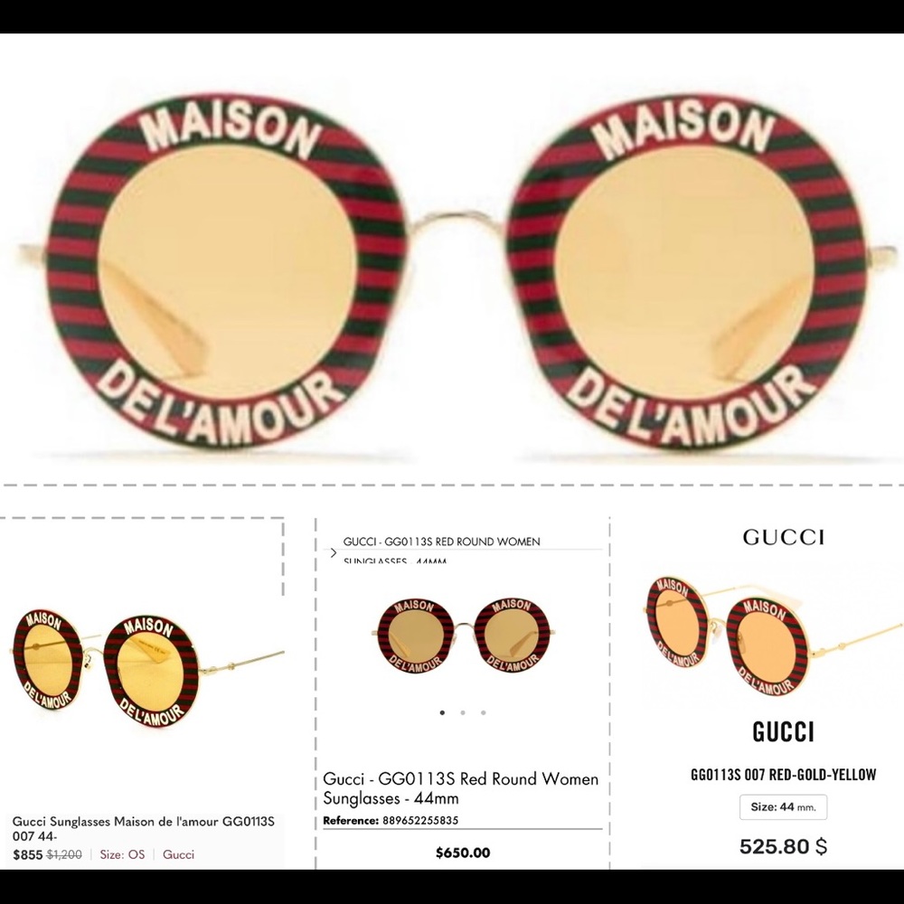 CELEB’S FAV GUCCI MAISON DEL’ AMOUR  ROUND DARK GREEN AND RED STRIPES SUNGLASSES - Picture 7 of 16